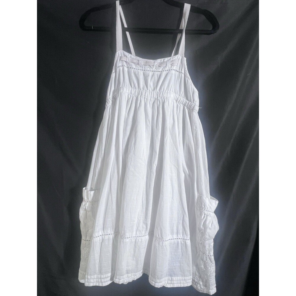 O’Neill Dress White M Tie Embroidered Festival Beach Boho Cowgirl Flowy Cotton - Picture 9 of 10